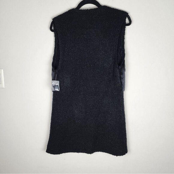 Style & Co Black Vest Sweater Faux Fur Accent Open Front Sleeveless Cardigan S - Picture 7 of 16